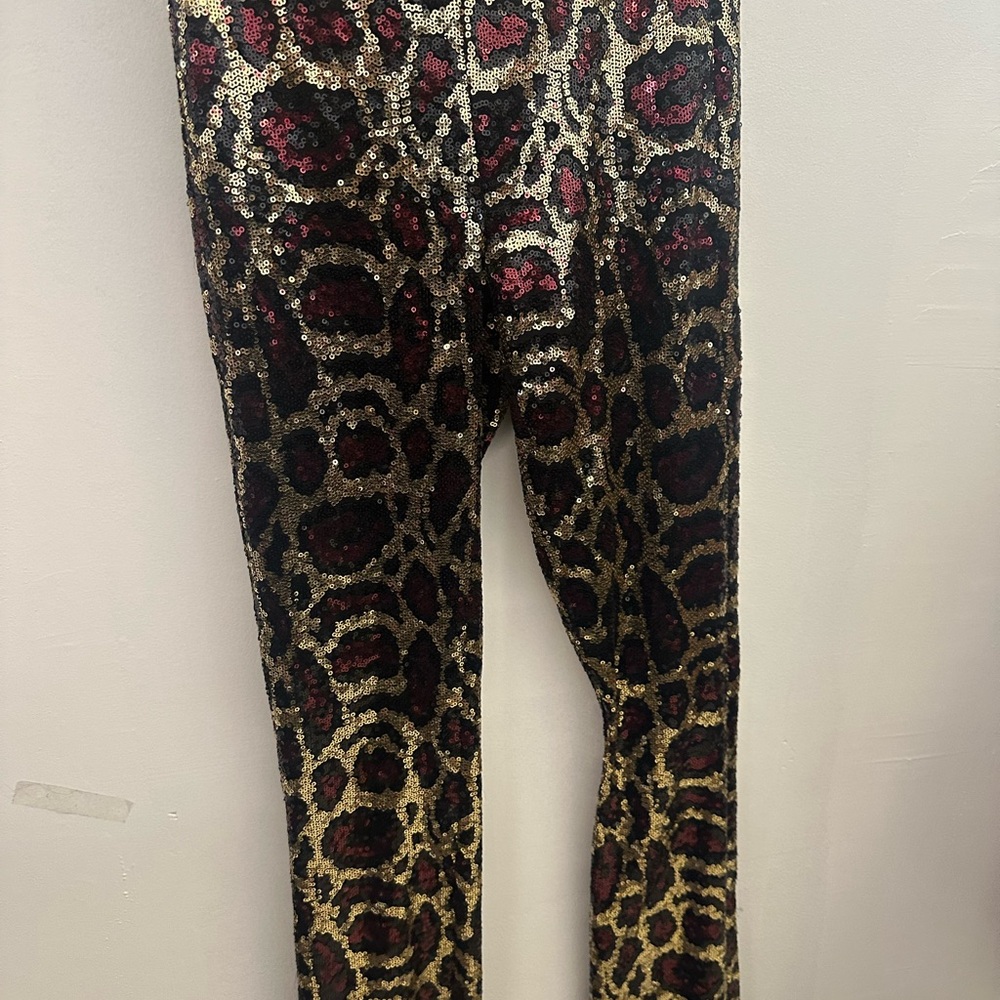 Leopard Print Sequin Flare Pants